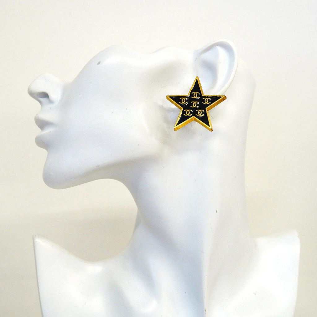 Chanel Earrings CC Logo Star Gold Plated Blackcles — view 5
