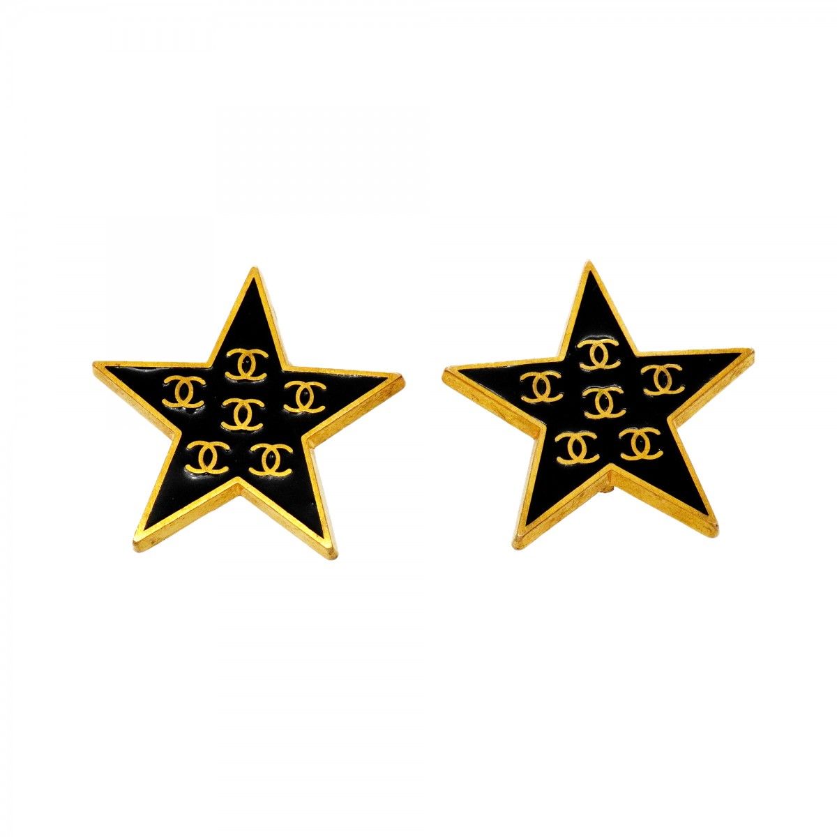 Chanel Earrings CC Logo Star Gold Plated Blackcles