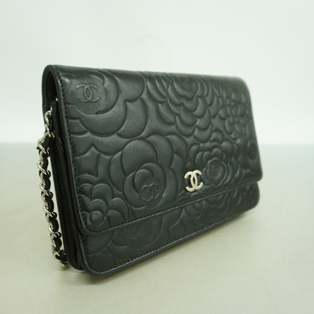 Chanel Shoulder Bag Camellia Lambskin Black Silver — view 2