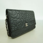 Chanel Shoulder Bag Camellia Lambskin Black Silver — view 2