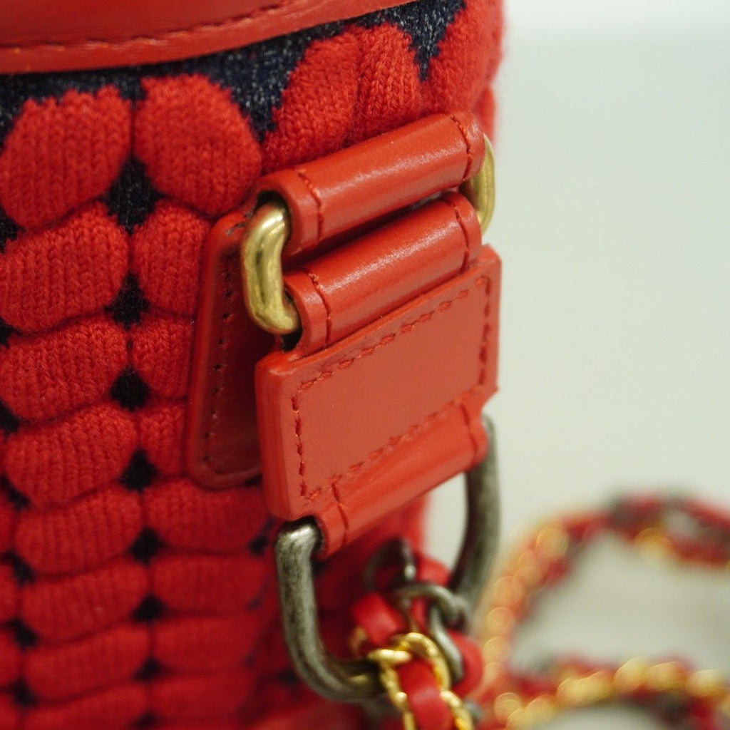 Chanel Shoulder Bag Knit Fabric Red Gold Silver — view 7