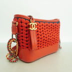 Chanel Shoulder Bag Knit Fabric Red Gold Silver — view 2