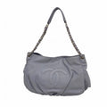 Chanel Chain Tote Quilted Caviar Leather Blue Gray Silver