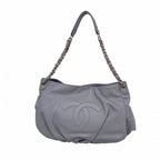 Chanel Chain Tote Quilted Caviar Leather Blue Gray Silver
