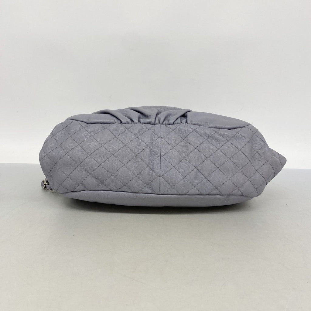 Chanel Chain Tote Quilted Caviar Leather Blue Gray Silver — view 3