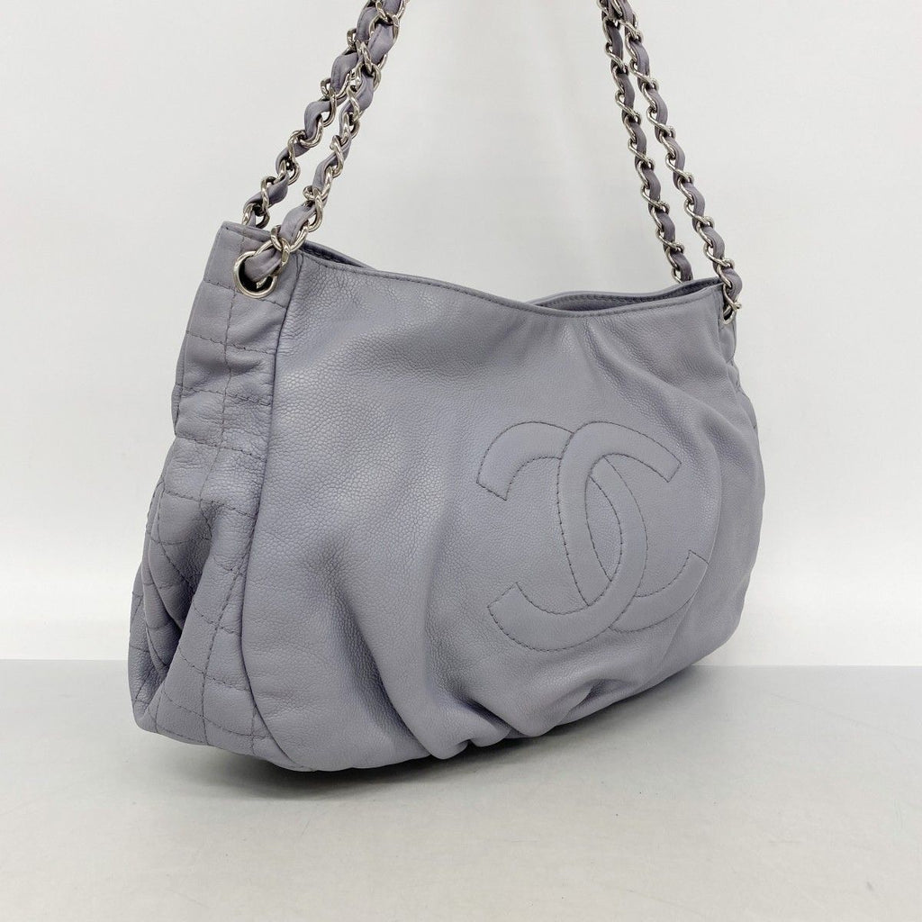Chanel Chain Tote Quilted Caviar Leather Blue Gray Silver — view 2