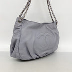 Chanel Chain Tote Quilted Caviar Leather Blue Gray Silver — view 2