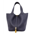 Hermes Handbag Picotin Lock PM Taurillon Clemence Blue Gold