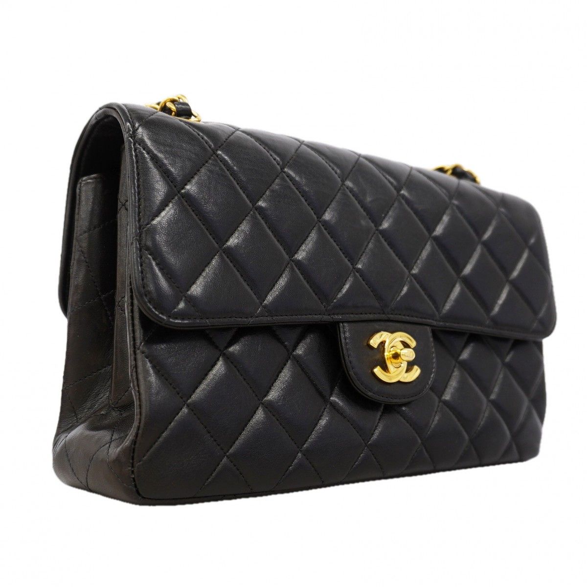 Chanel Shoulder Bag Quilted Double Face Lambskin Black Gold — view 2