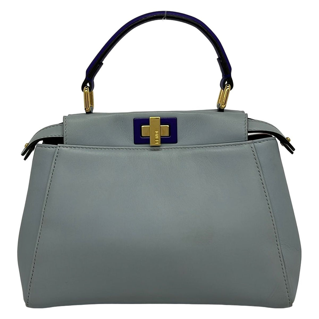 Fendi Handbag Peekaboo Iconic Small Selleria Light Blue Leather