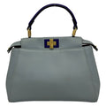 Fendi Handbag Peekaboo Iconic Small Selleria Light Blue Leather