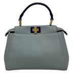 Fendi Handbag Peekaboo Iconic Small Selleria Light Blue Leather