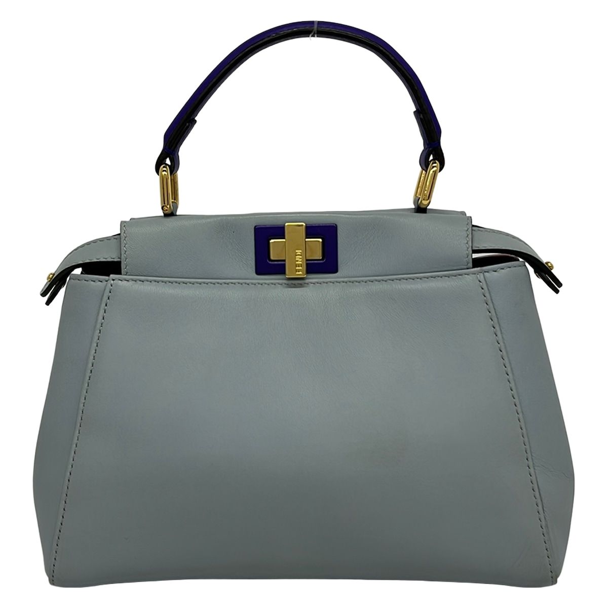 Fendi Handbag Peekaboo Iconic Small Selleria Light Blue Leather