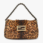 Fendi Shoulder Bag Mamma Baguette Silver Leopard Leather Calf Hair — view 2