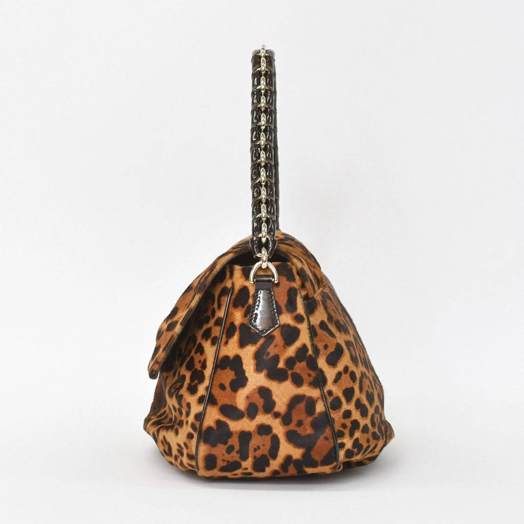 Fendi Shoulder Bag Mamma Baguette Silver Leopard Leather Calf Hair — view 4