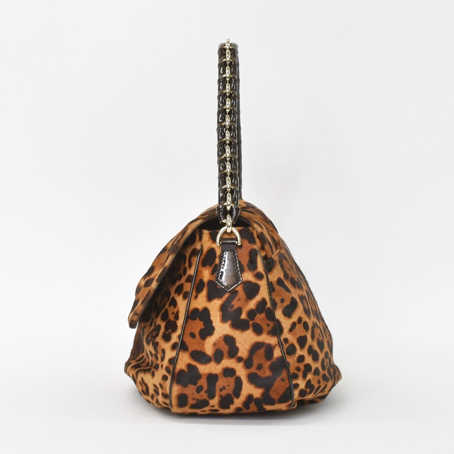 Fendi Shoulder Bag Mamma Baguette Silver Leopard Leather Calf Hair — view 4