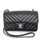 Chanel Chezblanc Stitch Mini 20 Chain Shoulder Bag Black Silver Caviar Leather