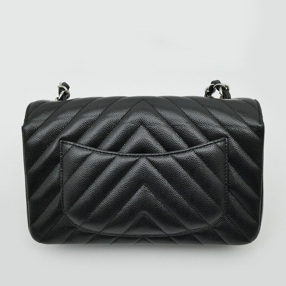 Chanel Chezblanc Stitch Mini 20 Chain Shoulder Bag Black Silver Caviar Leather — view 8