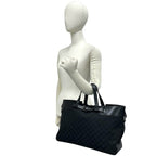 Gucci GG Logo Pattern Canvas Leather Tote Boston Bag Black — view 2