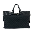 Gucci GG Logo Pattern Canvas Leather Tote Boston Bag Black — view 3