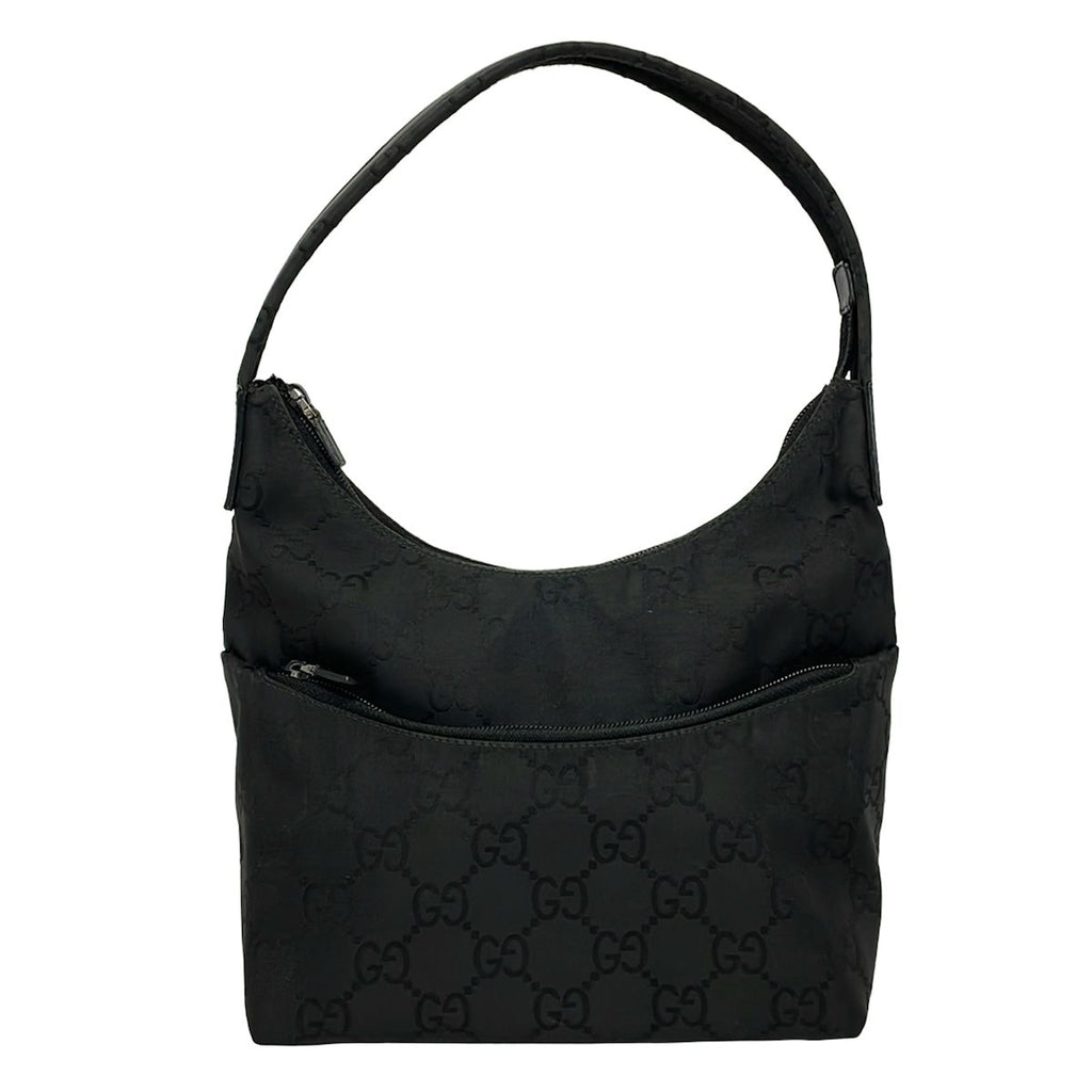 Gucci Shoulder Bag GG Pattern Black Leather