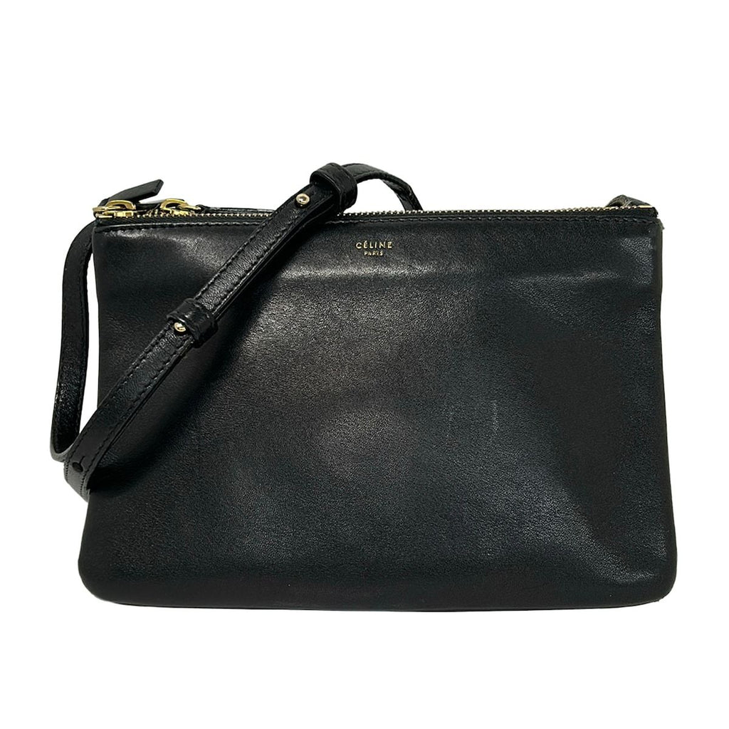 Celine Shoulder Bag Trio Black Crossbody Leather