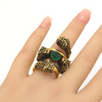 Gucci Tiger Head Double Wrap Ring Aging Gold Finish Metal Green Swarovski — view 2