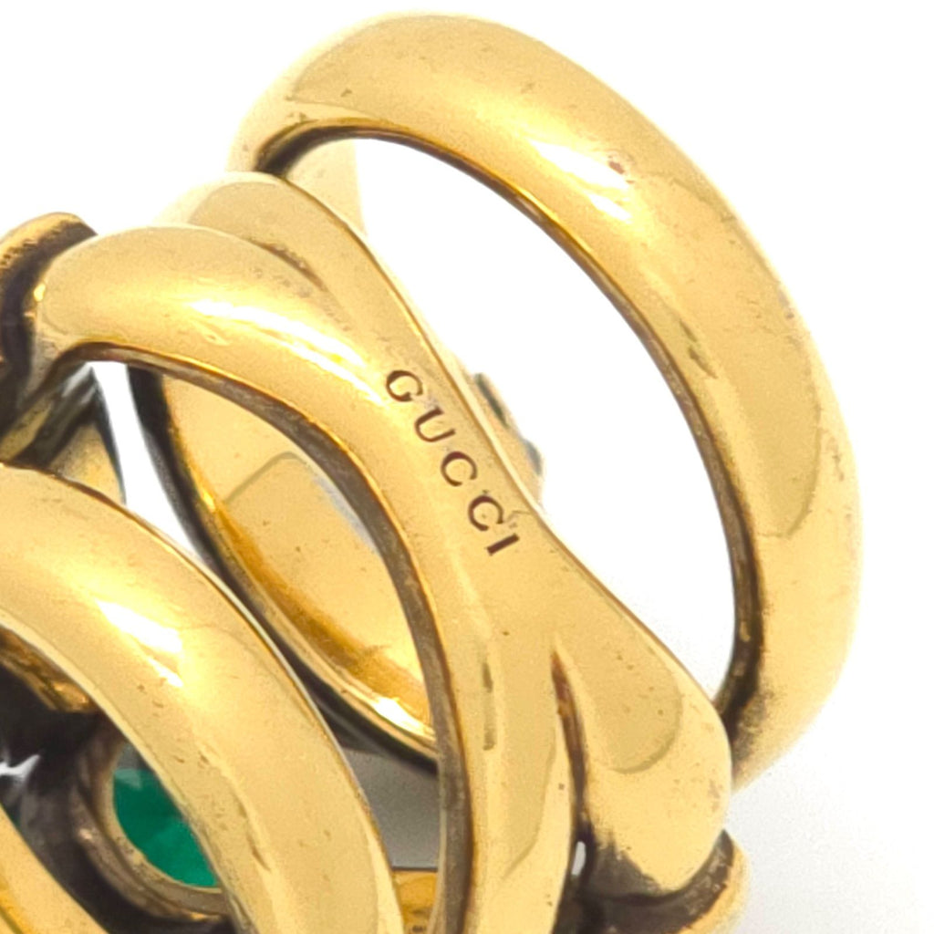 Gucci Tiger Head Double Wrap Ring Aging Gold Finish Metal Green Swarovski — view 6