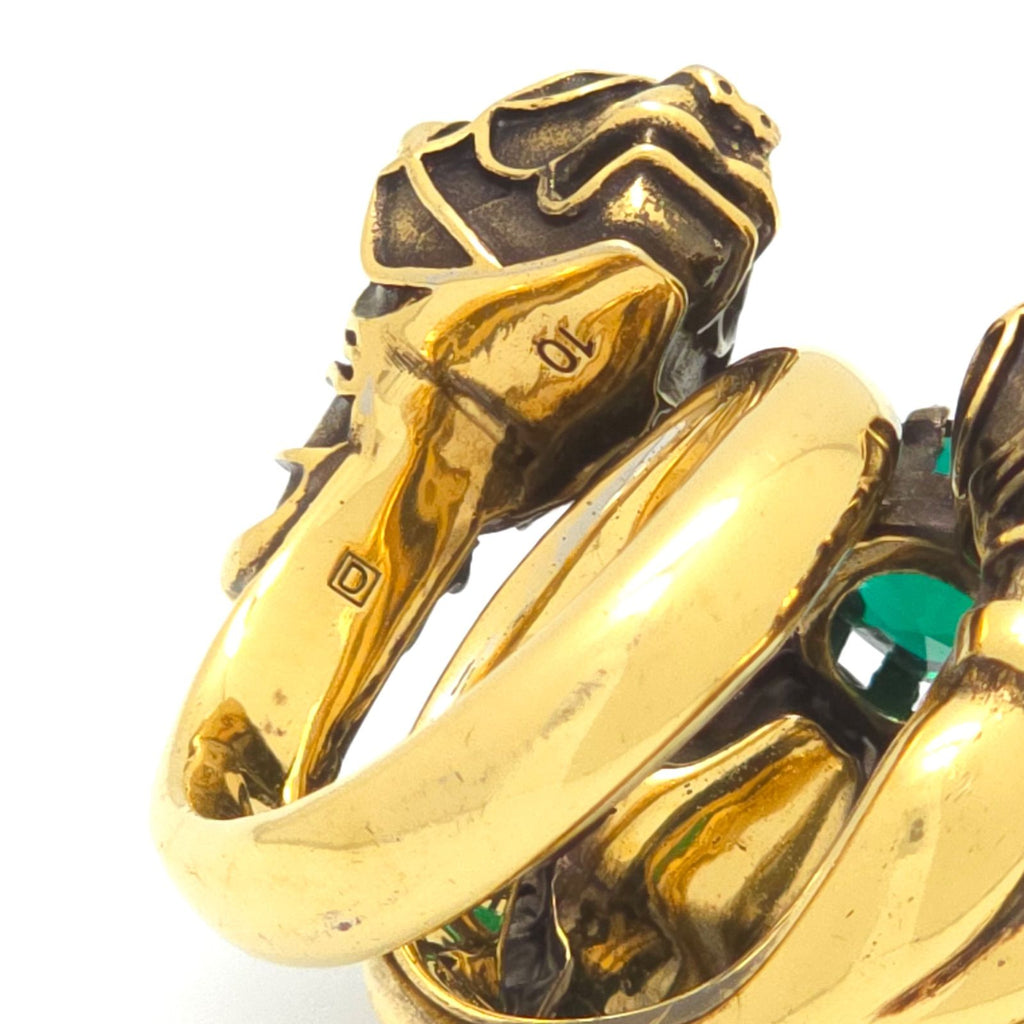 Gucci Tiger Head Double Wrap Ring Aging Gold Finish Metal Green Swarovski — view 4