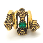 Gucci Tiger Head Double Wrap Ring Aging Gold Finish Metal Green Swarovski