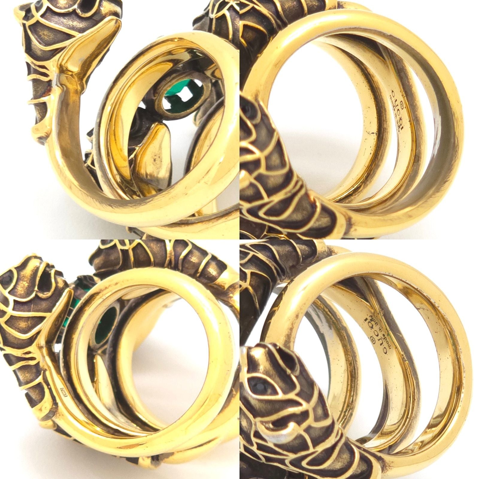 Gucci Tiger Head Double Wrap Ring Aging Gold Finish Metal Green Swarovski — view 7
