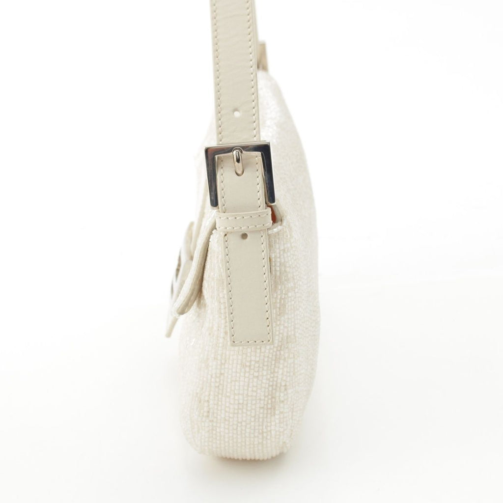 Fendi Beads Mamma Baguette FF Shoulder Bag White — view 3
