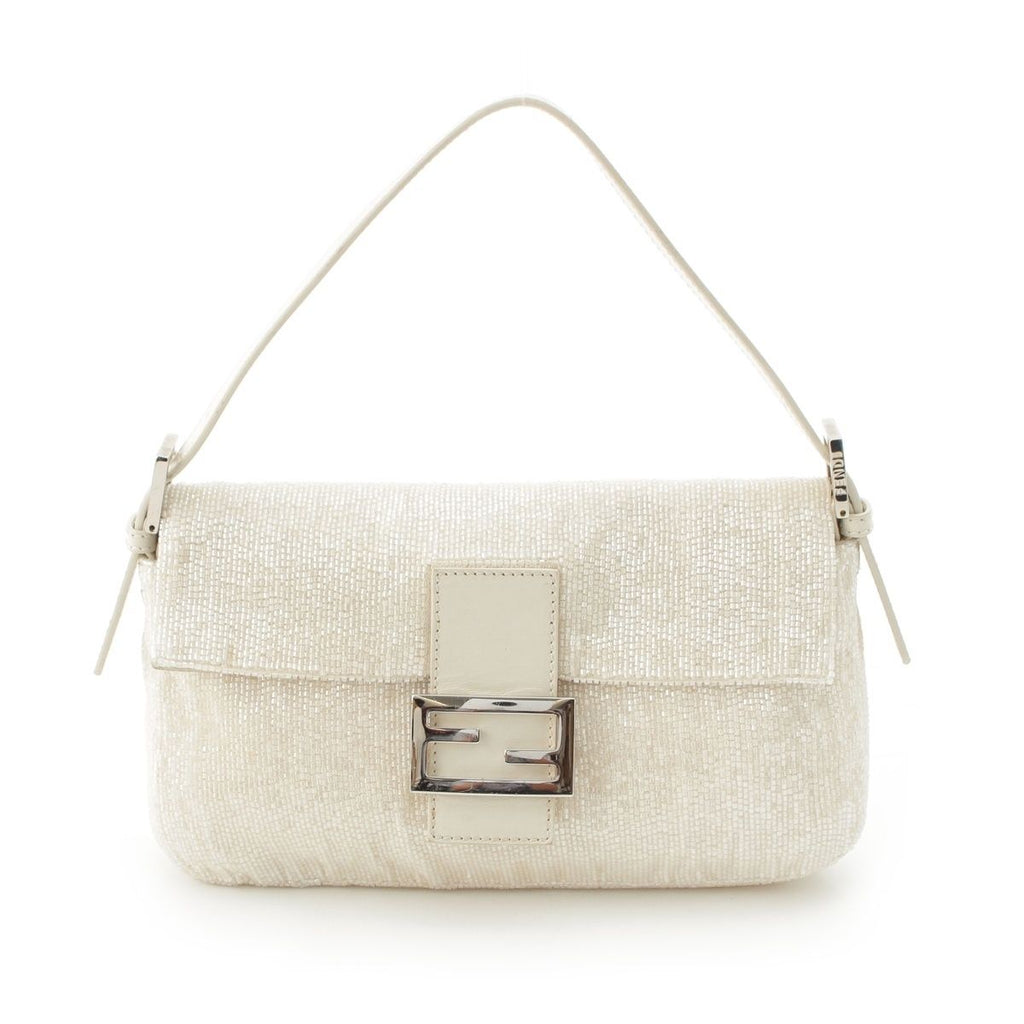 Fendi Beads Mamma Baguette FF Shoulder Bag White