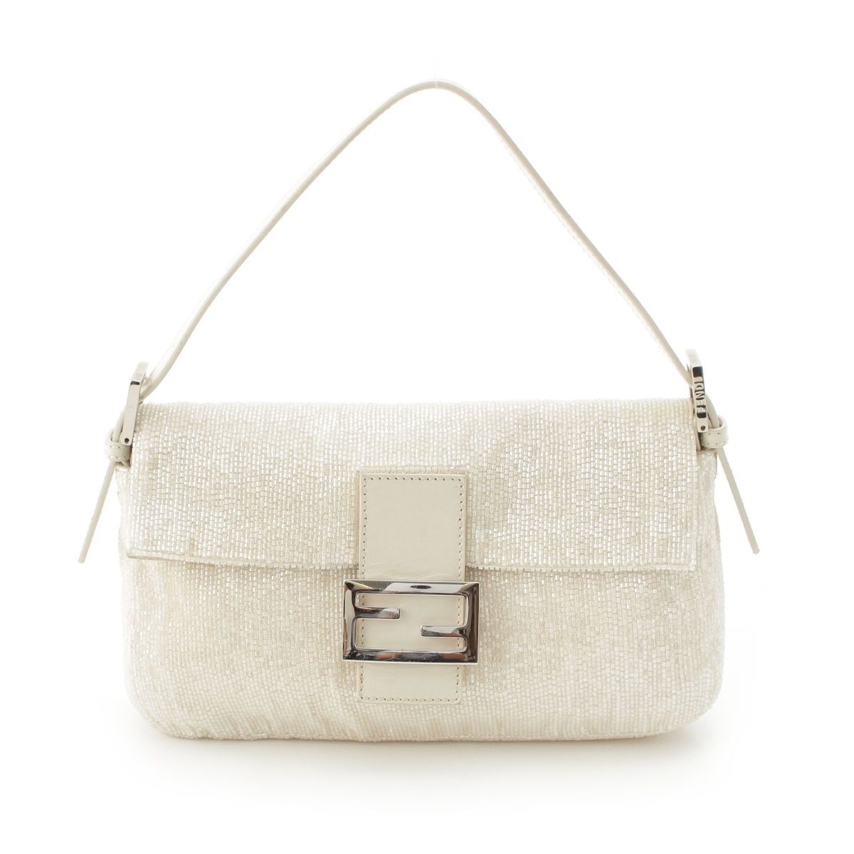 Fendi Beads Mamma Baguette FF Shoulder Bag White
