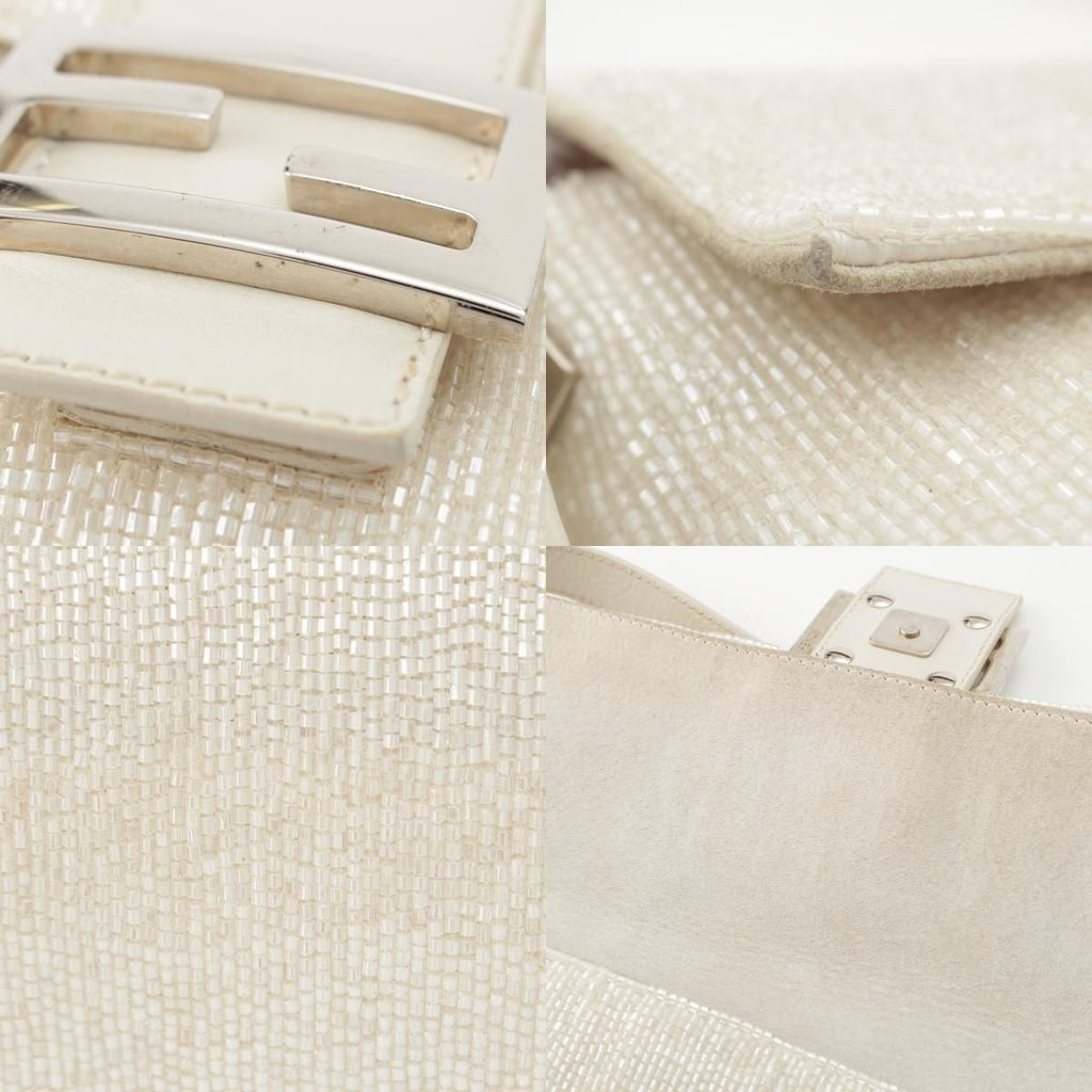 Fendi Beads Mamma Baguette FF Shoulder Bag White — view 9