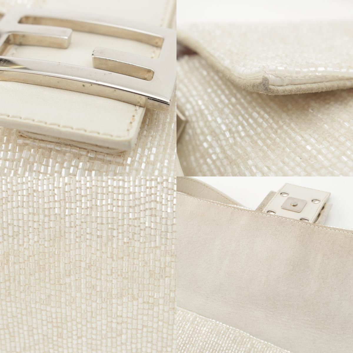 Fendi Beads Mamma Baguette FF Shoulder Bag White — view 9