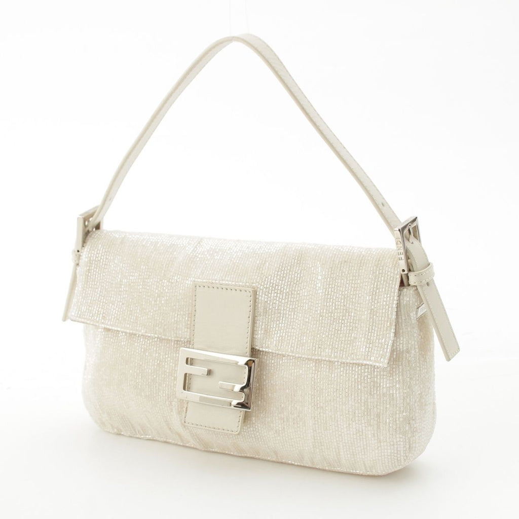 Fendi Beads Mamma Baguette FF Shoulder Bag White — view 2