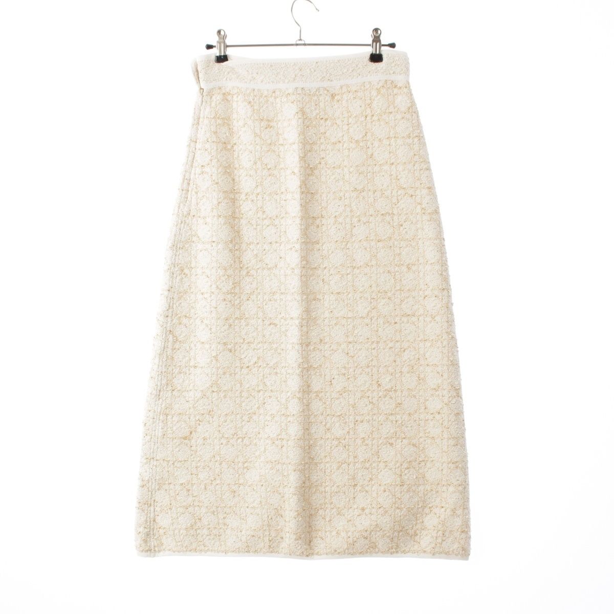 Dior Cotton Tweed Macro Cannage Long Skirt White Gold 34 — view 2