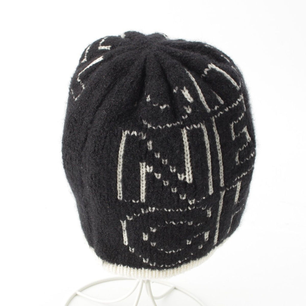 Chanel Logo Knit Cap Beanie Hat Black White — view 3