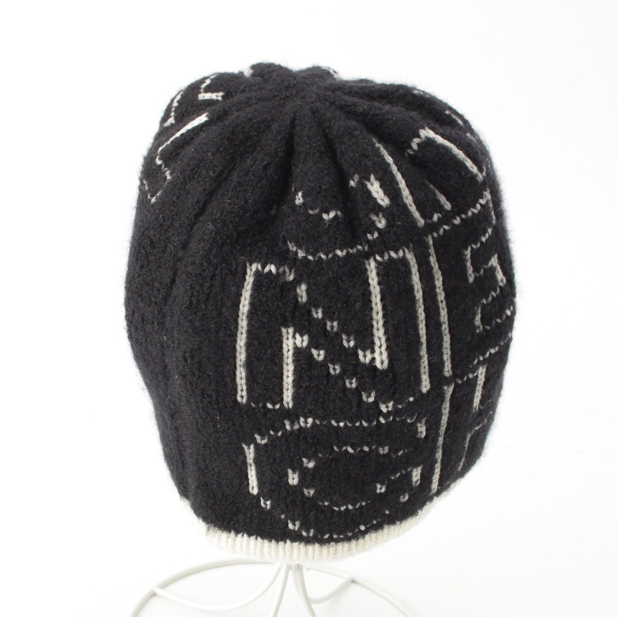 Chanel Logo Knit Cap Beanie Hat Black White — view 3