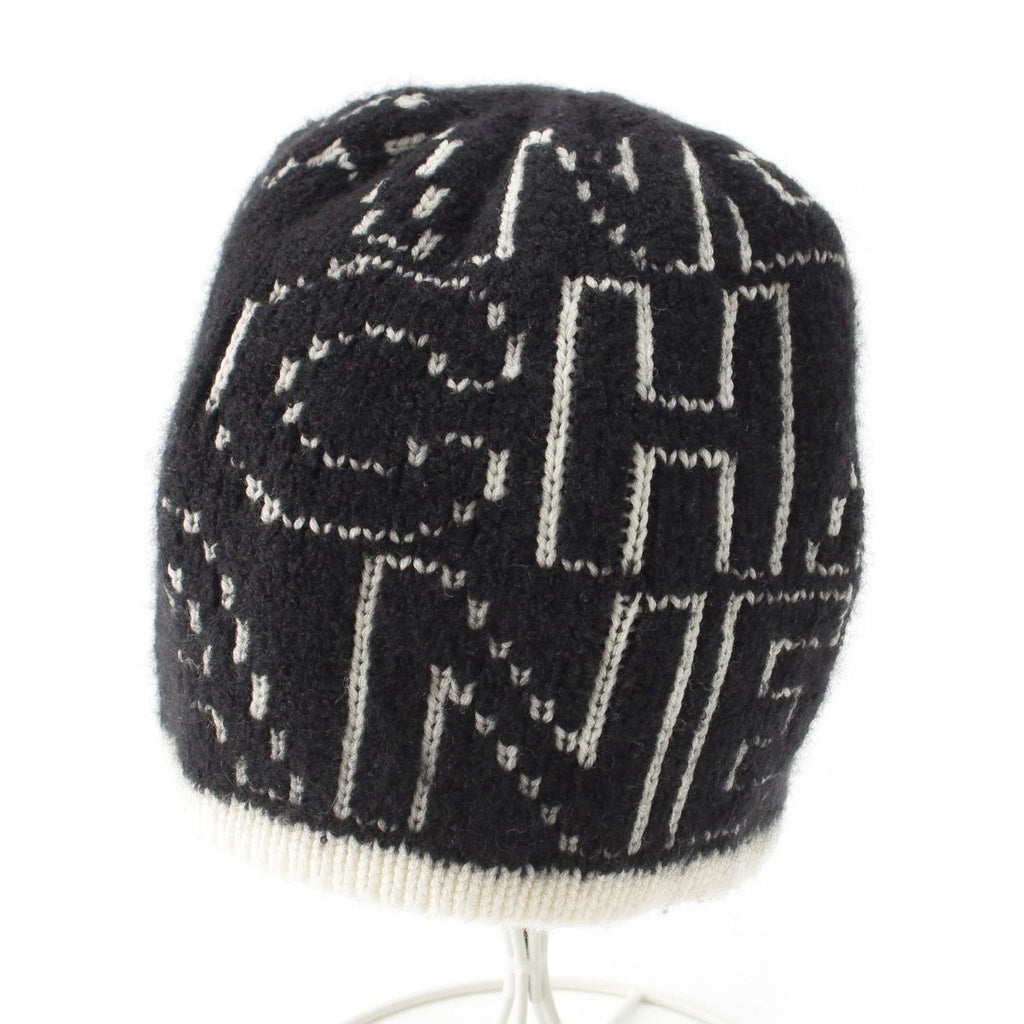 Chanel Logo Knit Cap Beanie Hat Black White