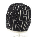Chanel Logo Knit Cap Beanie Hat Black White