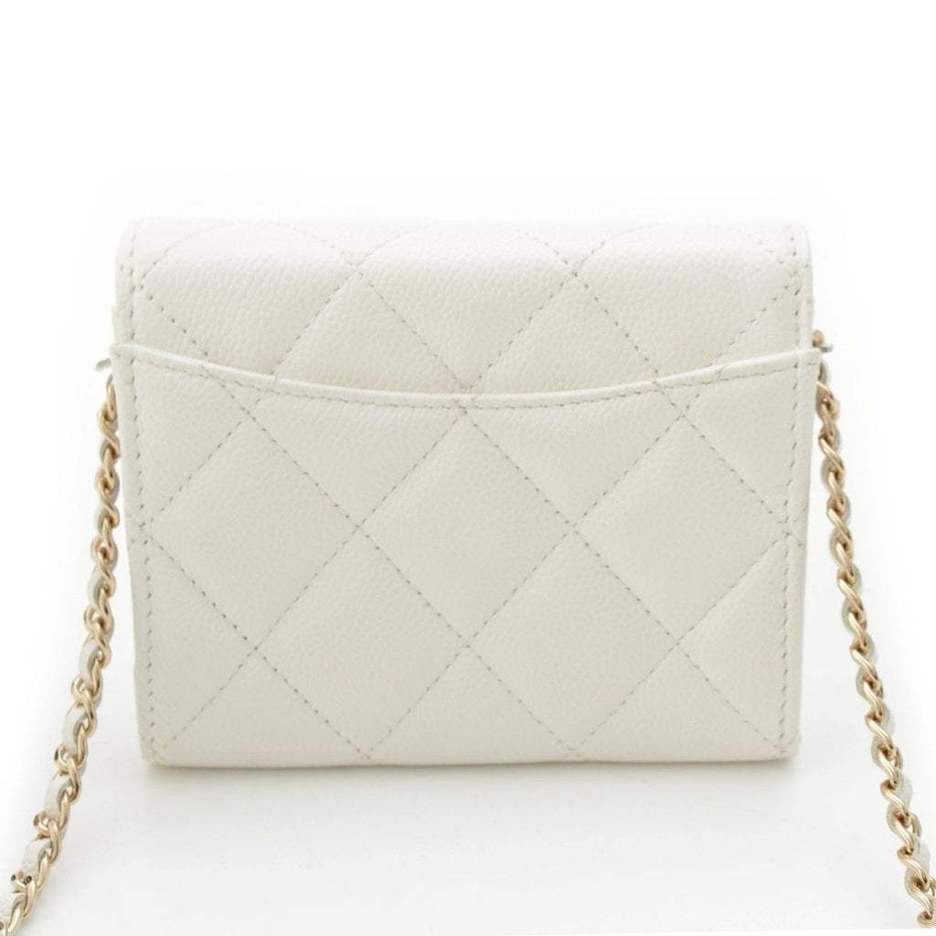 Chanel Caviar Leather Quilted CC Logo Mini Chain Wallet Card Case White — view 2