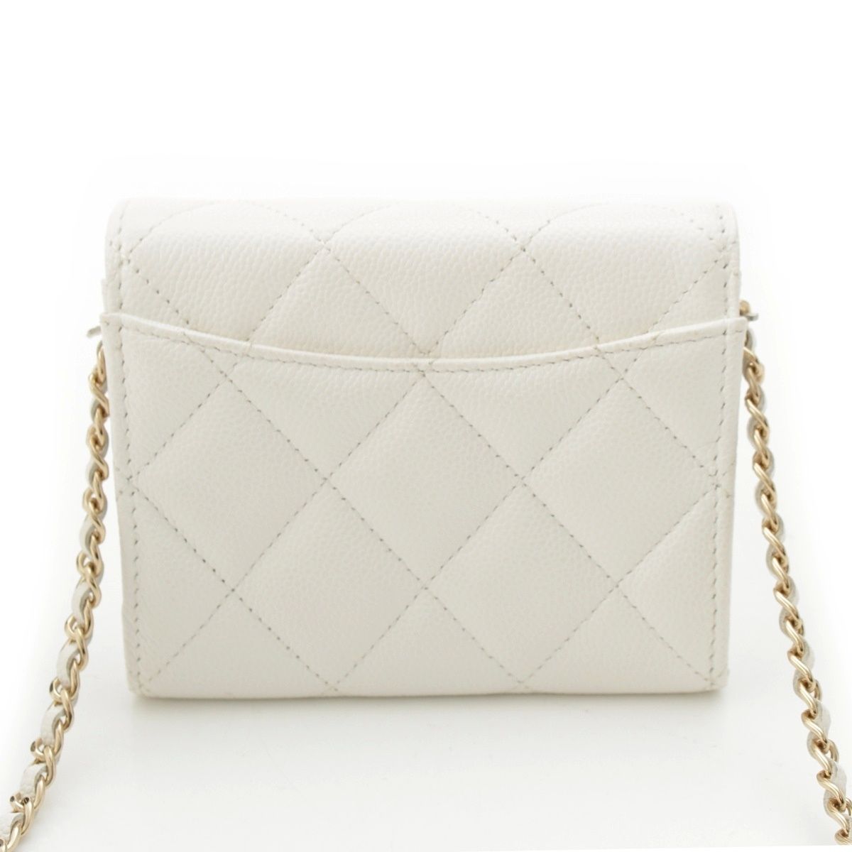 Chanel Caviar Leather Quilted CC Logo Mini Chain Wallet Card Case White — view 2