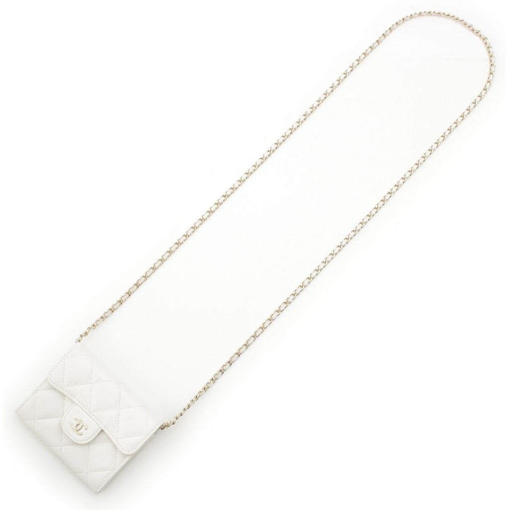 Chanel Caviar Leather Quilted CC Logo Mini Chain Wallet Card Case White — view 4