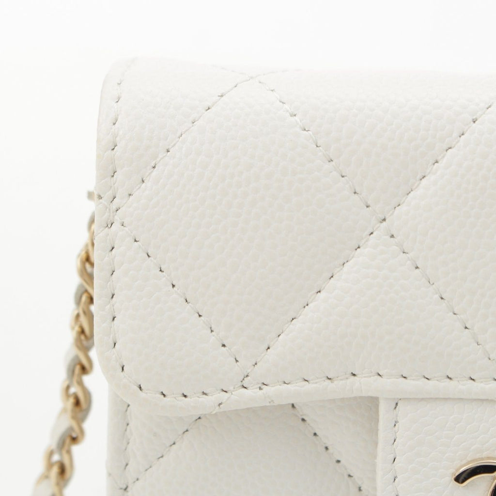 Chanel Caviar Leather Quilted CC Logo Mini Chain Wallet Card Case White — view 7