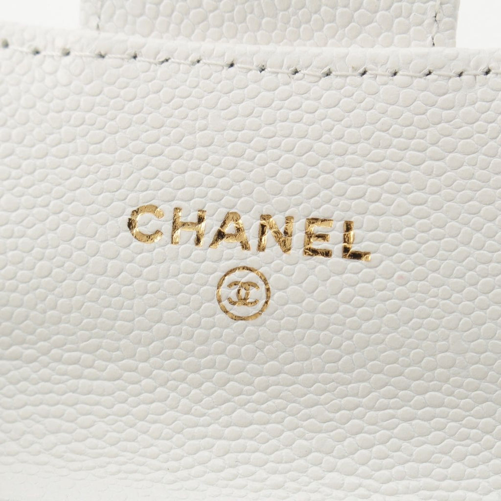 Chanel Caviar Leather Quilted CC Logo Mini Chain Wallet Card Case White — view 6