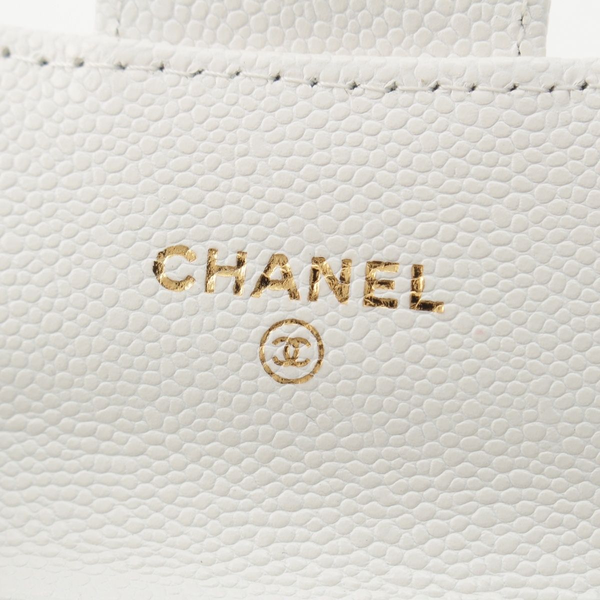 Chanel Caviar Leather Quilted CC Logo Mini Chain Wallet Card Case White — view 6