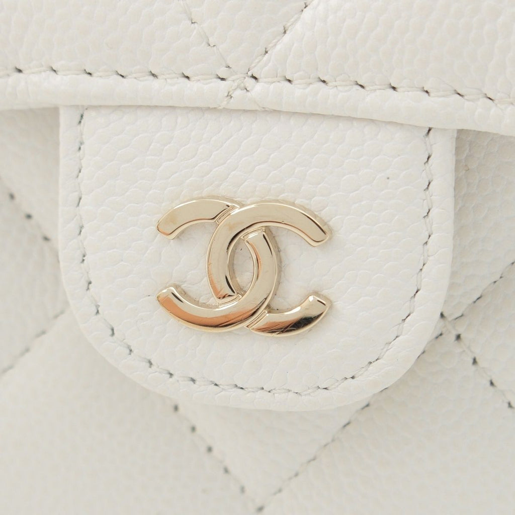 Chanel Caviar Leather Quilted CC Logo Mini Chain Wallet Card Case White — view 8