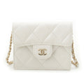Chanel Caviar Leather Quilted CC Logo Mini Chain Wallet Card Case White